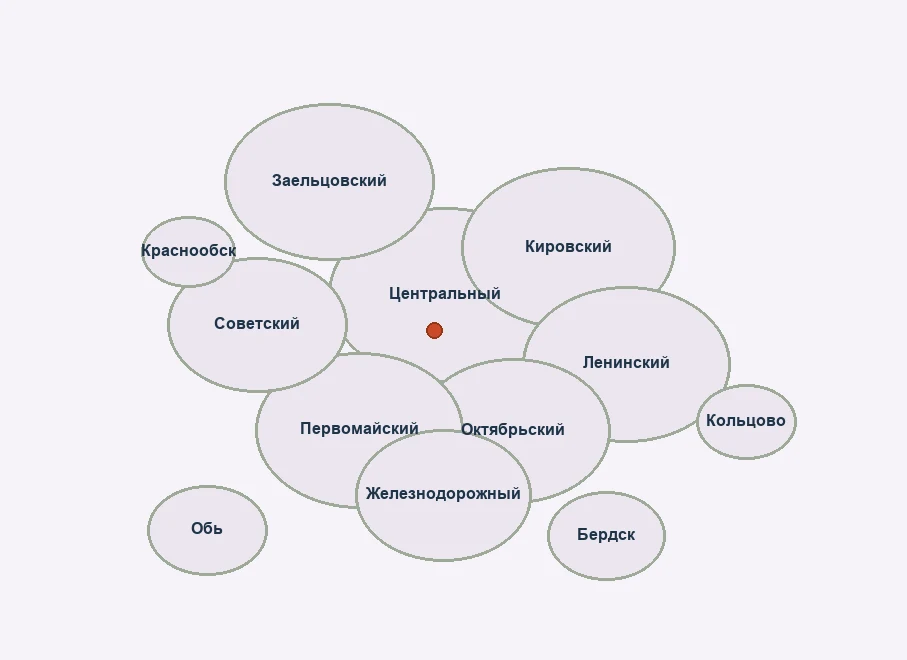 Районы работы на карте Новосибирска